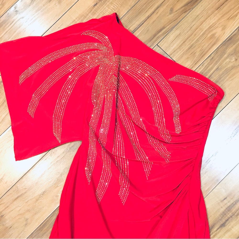 Bisou Bisou cocktail mini party dress gown red gold Christmas Holiday Ne…